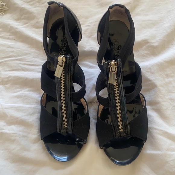 Michael Kors Zip Front Black Patent Heels - Picture 2 of 10